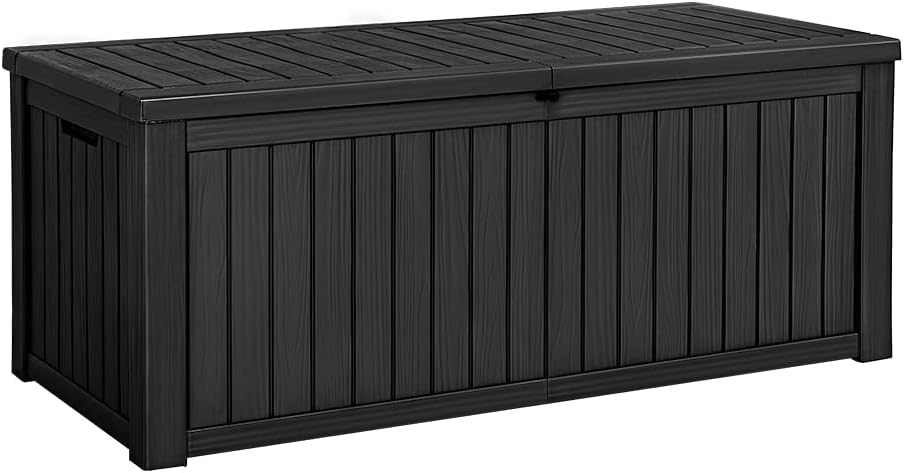 Devoko 100 Gallon Waterproof Large Resin Deck Box Outdoor Storage Box Indoor Lockable Storage Container with Cushion for Patio Furniture Garden Pool Cushions (Black)