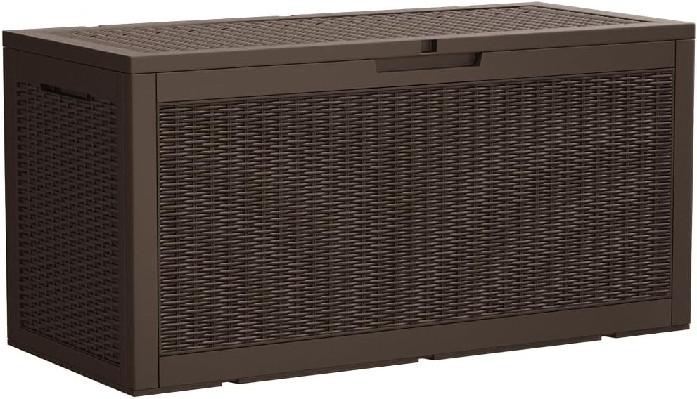 Devoko 100 Gallon Waterproof Large Resin Deck Box Outdoor Storage Box Indoor Lockable Storage Container with Cushion for Patio Furniture Garden Pool Cushions (Black)