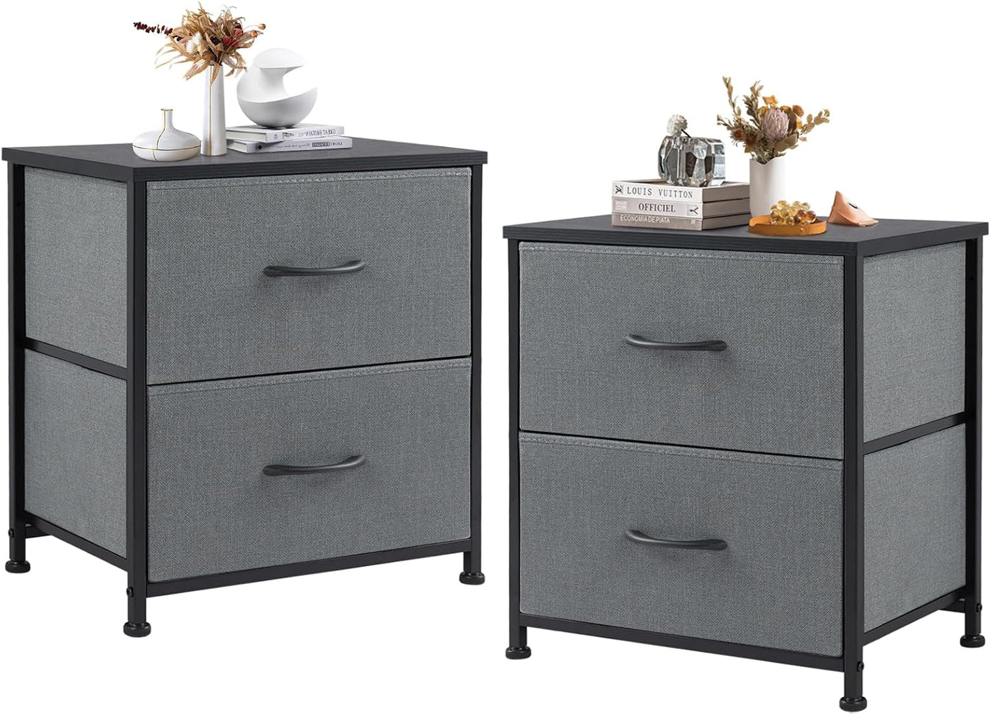 DUMOS Nightstand Small Dresser with 2 Fabric Drawers Side Tables Bedroom End Table Bedside Storage Furniture for 20 inch Tall Night Stand for Entryway, College Dorm, Classic Black