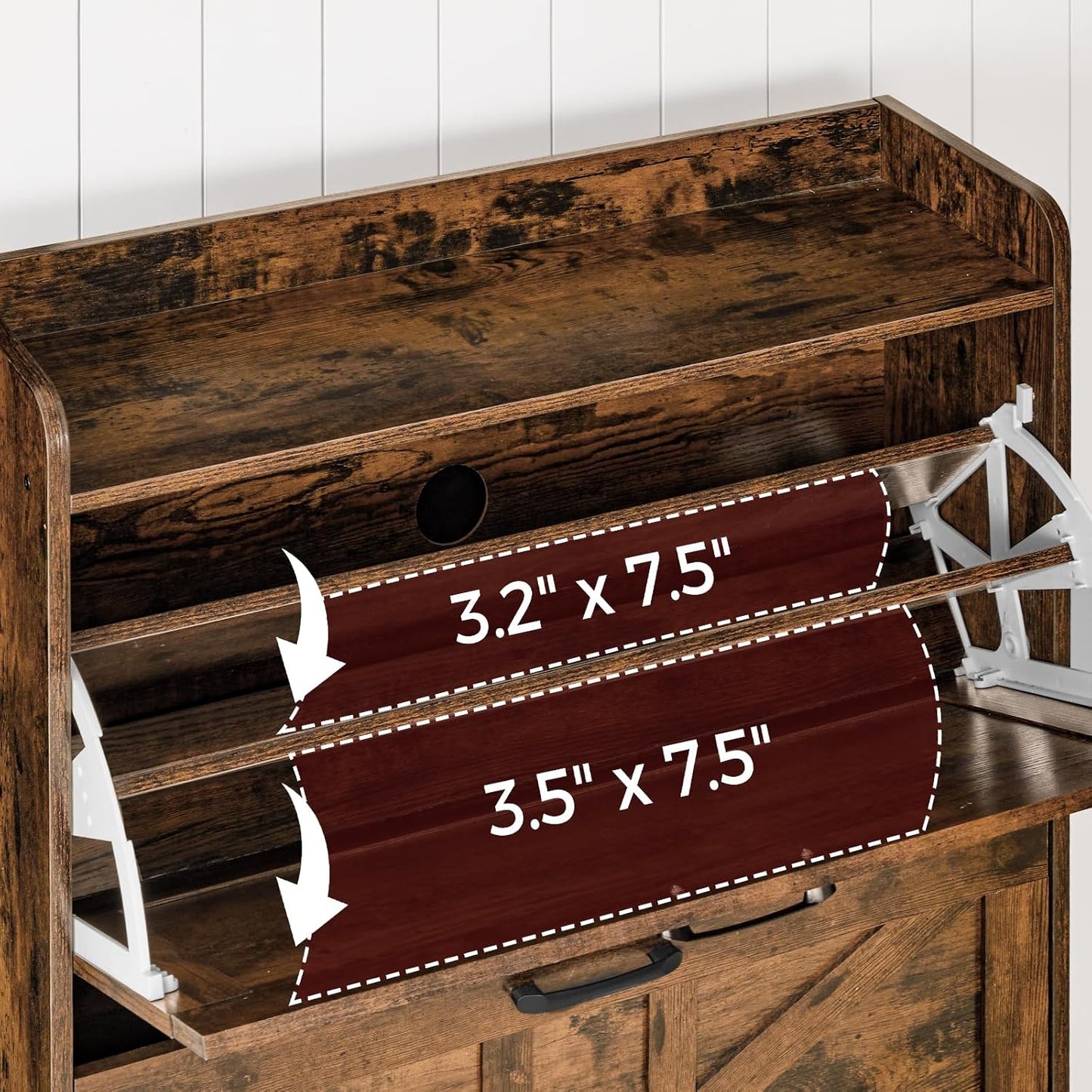 Shoe Storage Cabinet, Shoe Organizer with 2 Flip Drawers, Hidden Shoe Storage for Entryway, Freestanding Organizer with Open Storages, Rustic Brown SHHR9401N1