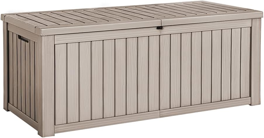 Devoko 100 Gallon Waterproof Large Resin Deck Box Outdoor Storage Box Indoor Lockable Storage Container with Cushion for Patio Furniture Garden Pool Cushions (Black)
