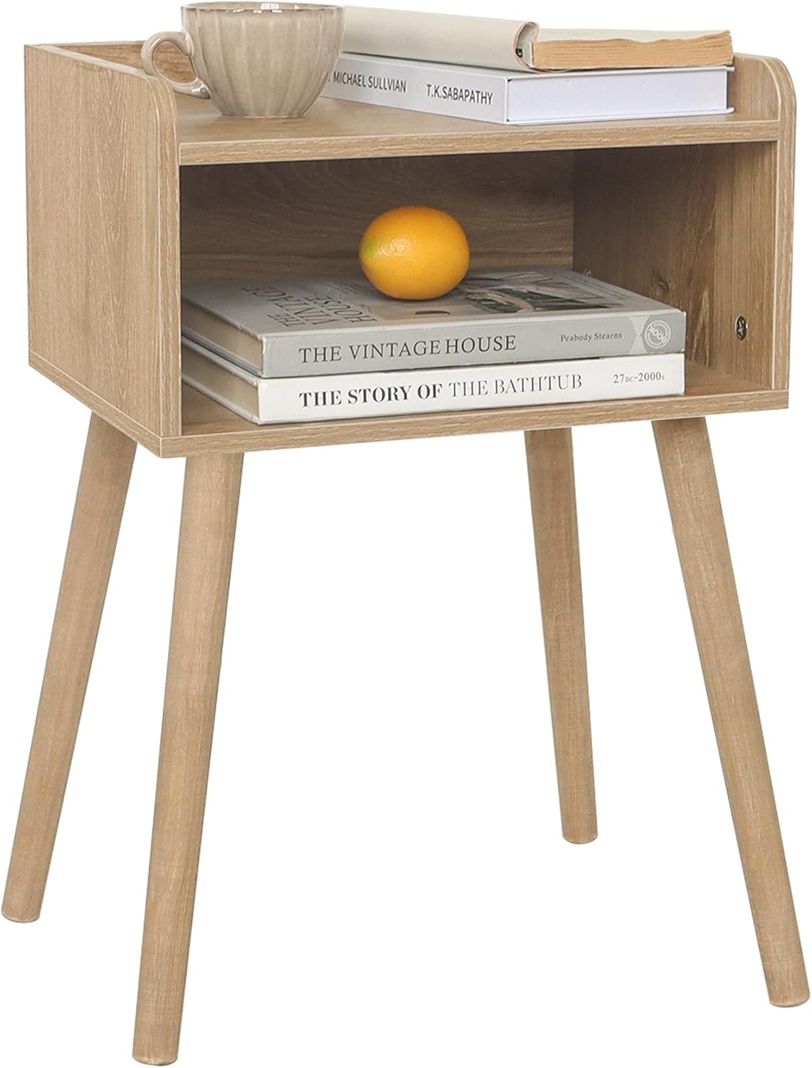 MaxSmeo Nightstand, Mid Century Modern Side Table Bedroom with Storage, Small End Bedside Table with Solid Wood Legs for Living Room, Office Small Spaces (Rustic Brown)