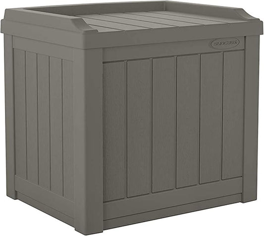 Suncast Outdoor Storage Box - 22 Gallon Stone Gray Resin Outdoor Deck Box with Seat, Weatherproof Patio Storage Bin Container for Keeping Cushions, Tools, & Towels for Pool, Yard, & Garden