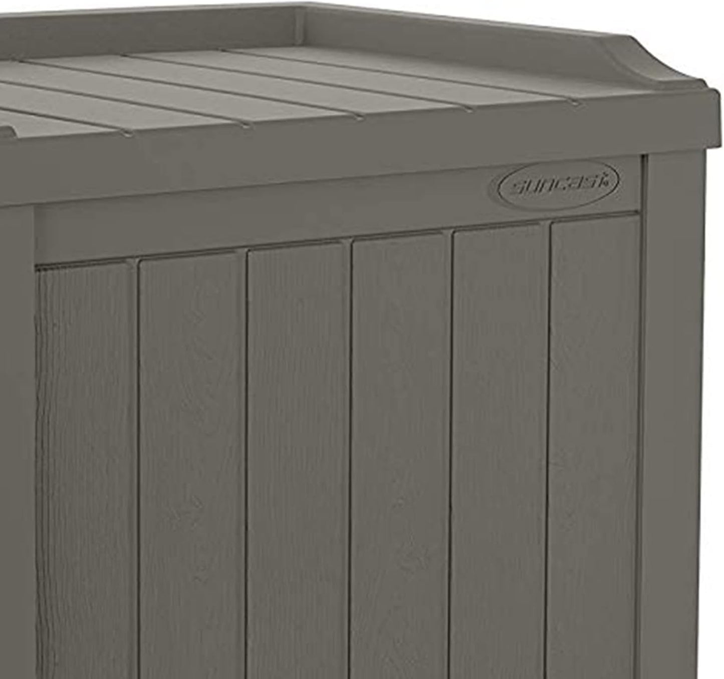 Suncast Outdoor Storage Box - 22 Gallon Stone Gray Resin Outdoor Deck Box with Seat, Weatherproof Patio Storage Bin Container for Keeping Cushions, Tools, & Towels for Pool, Yard, & Garden