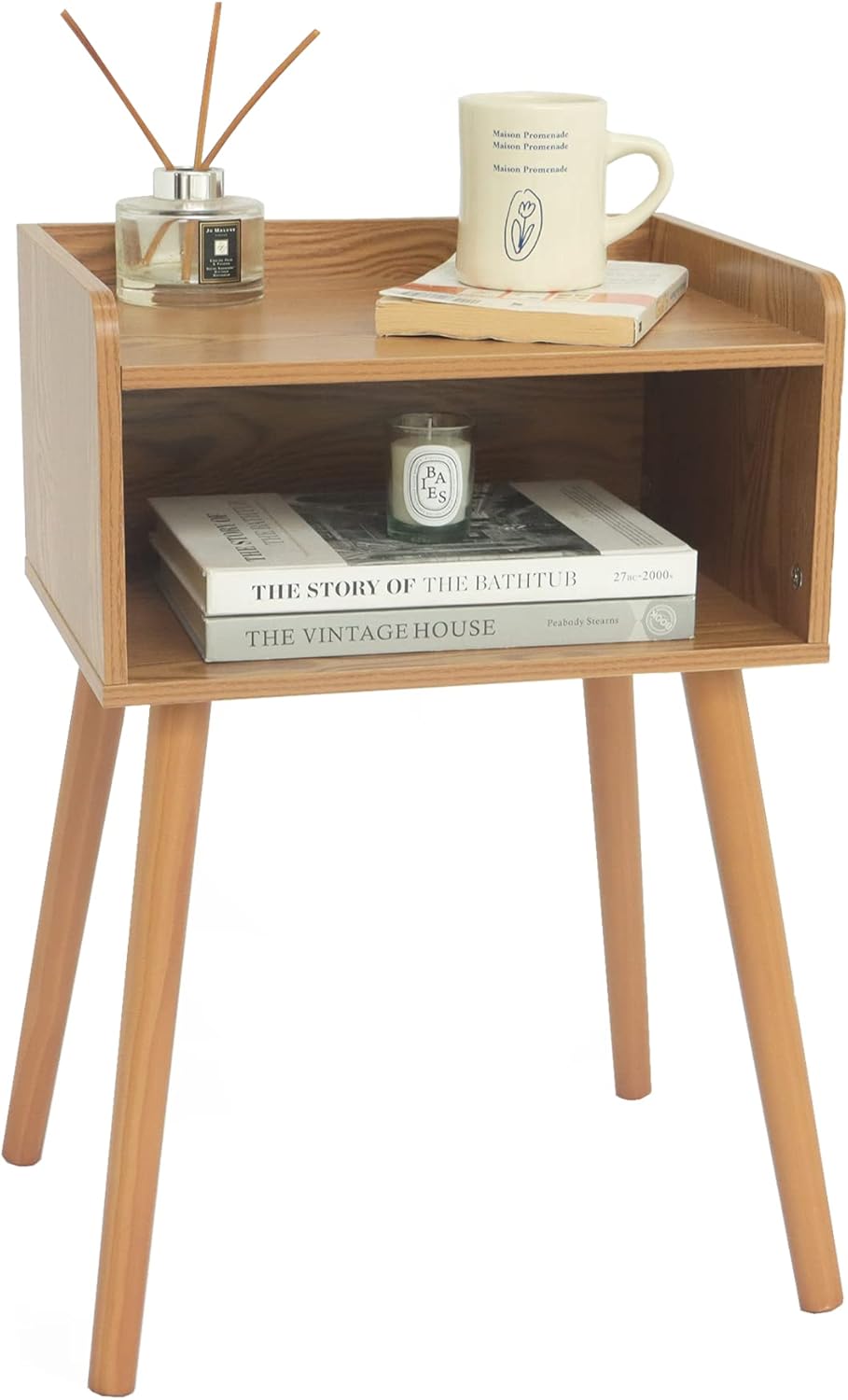 MaxSmeo Nightstand, Mid Century Modern Side Table Bedroom with Storage, Small End Bedside Table with Solid Wood Legs for Living Room, Office Small Spaces (Rustic Brown)