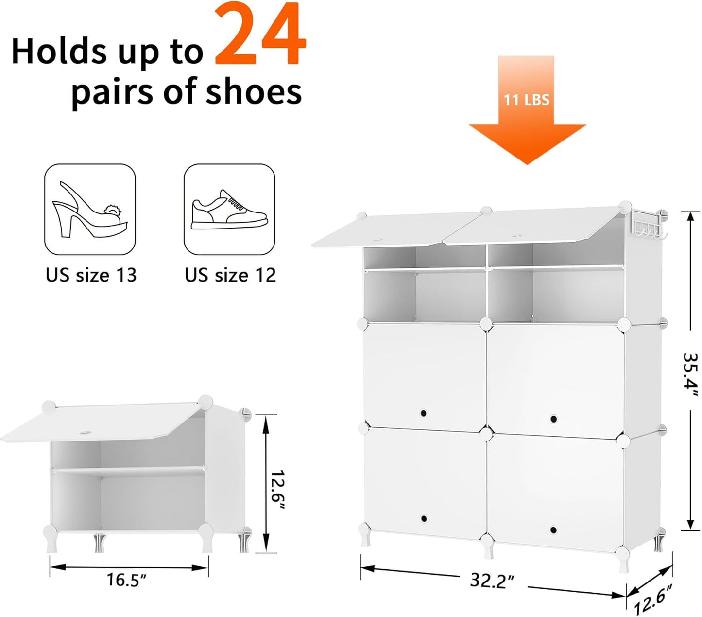 AWTATOS Shoe Rack, 6 Tier Shoe Storage Cabinet with Door, 32 Pair Shoe Organizer Shelves for Closet Hallway Bedroom Entryway, White