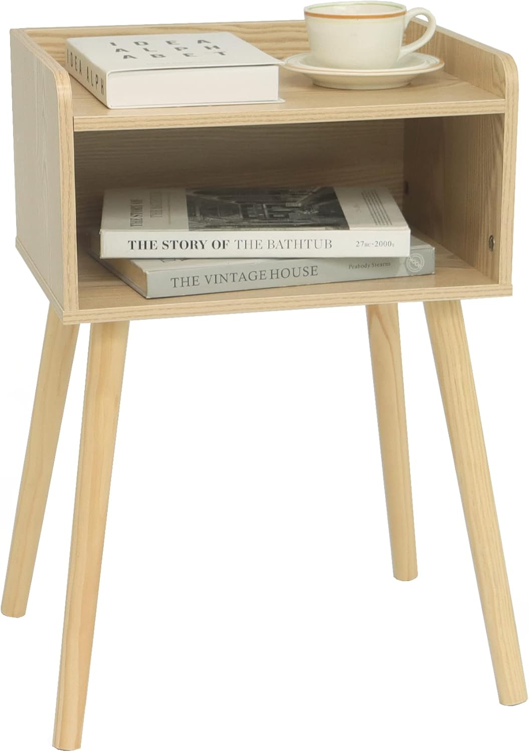 MaxSmeo Nightstand, Mid Century Modern Side Table Bedroom with Storage, Small End Bedside Table with Solid Wood Legs for Living Room, Office Small Spaces (Rustic Brown)