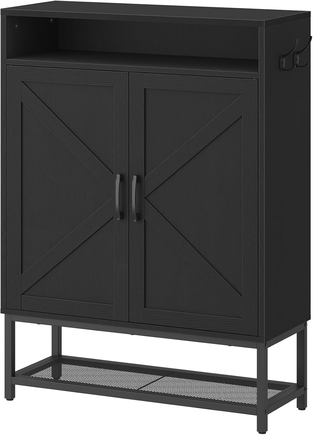 Shoe Storage Cabinet, Farmhouse Shoe Cabinet for Entryway, 6-Tier Shoe Organizer with Doors and Shelves, Narrow Hidden Freestanding Shoe Rack Cabinet for Entrance, Black SHBK9501