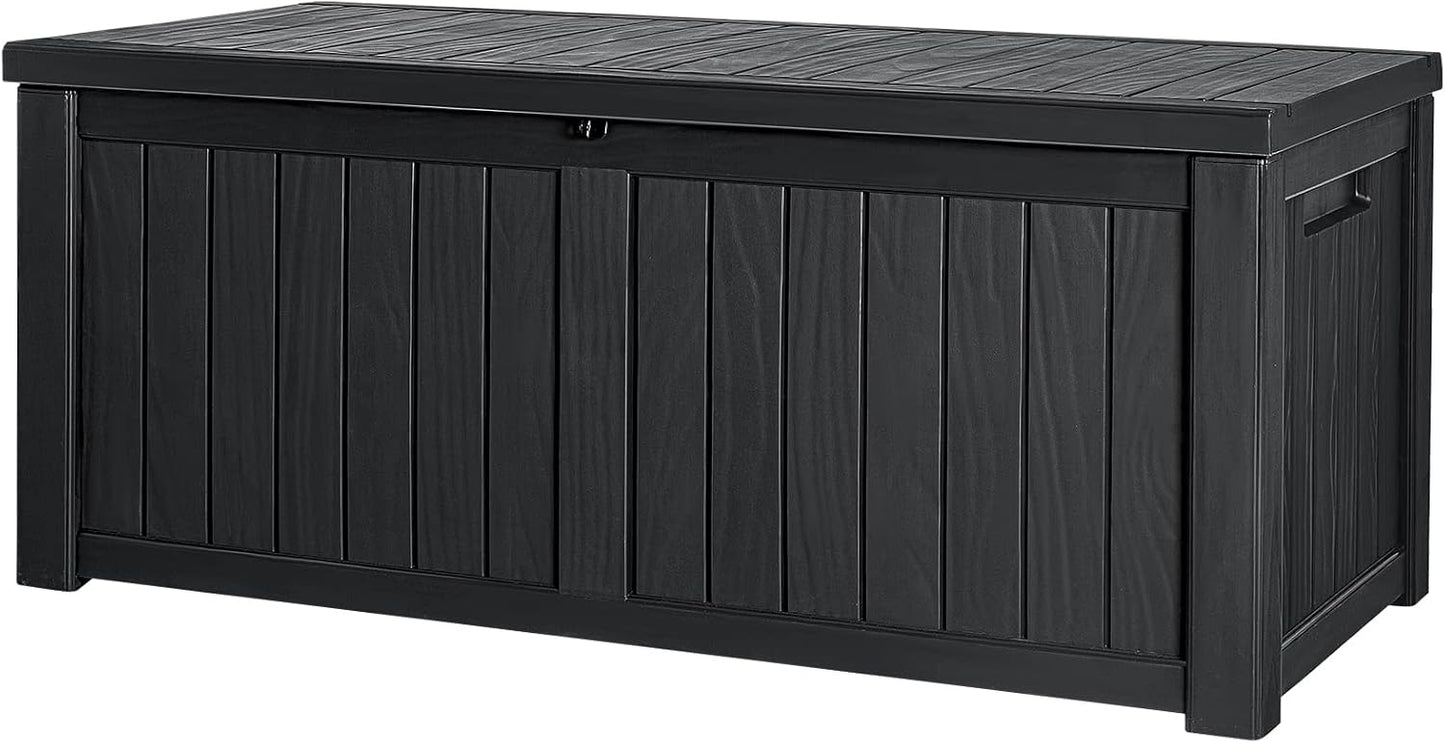 Devoko 100 Gallon Waterproof Large Resin Deck Box Outdoor Storage Box Indoor Lockable Storage Container with Cushion for Patio Furniture Garden Pool Cushions (Black)