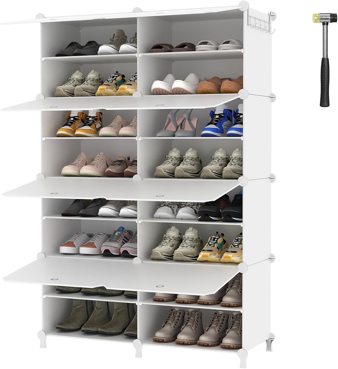 AWTATOS Shoe Rack, 6 Tier Shoe Storage Cabinet with Door, 32 Pair Shoe Organizer Shelves for Closet Hallway Bedroom Entryway, White