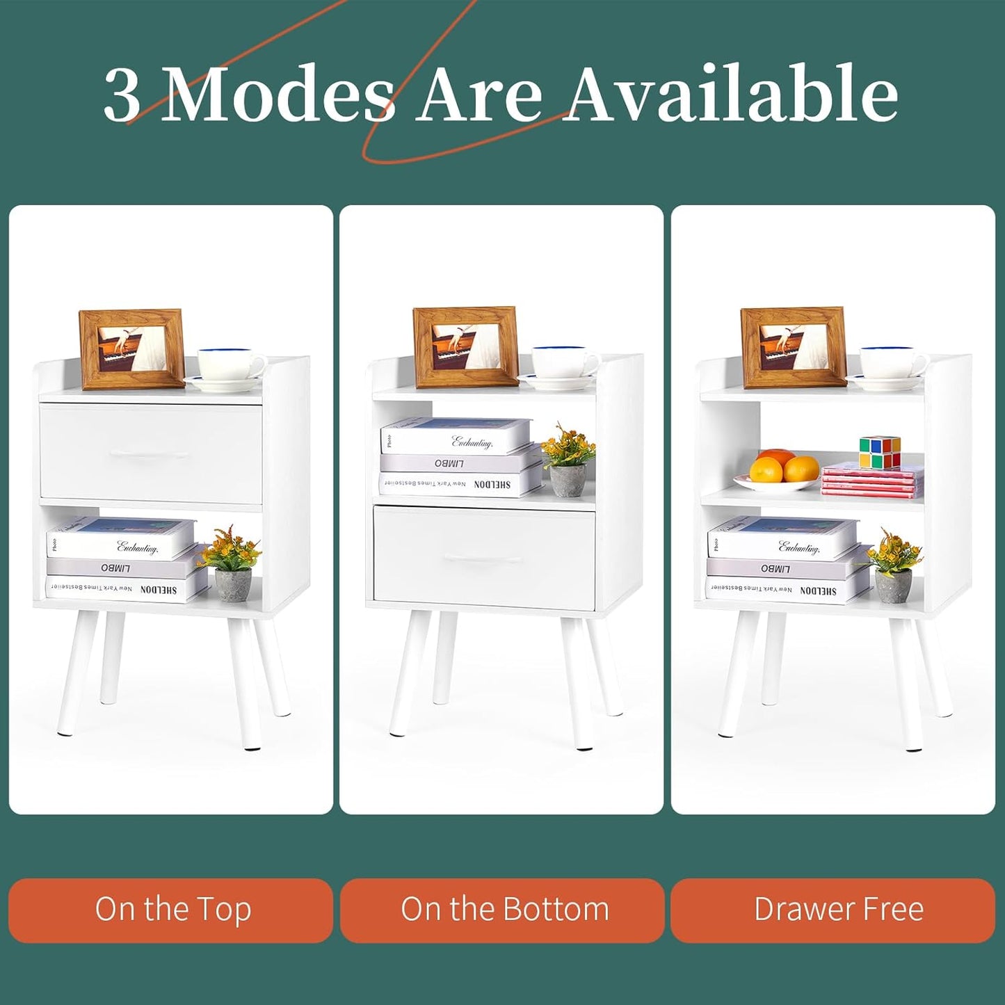 Yoobure Modern Nightstand with Drawer, Bedside Tables, Mid Century Nightstands with Open Storage Shelf, Wood Bedside Table, Small Night Stands for Bedrooms, 2-Tier Night Table