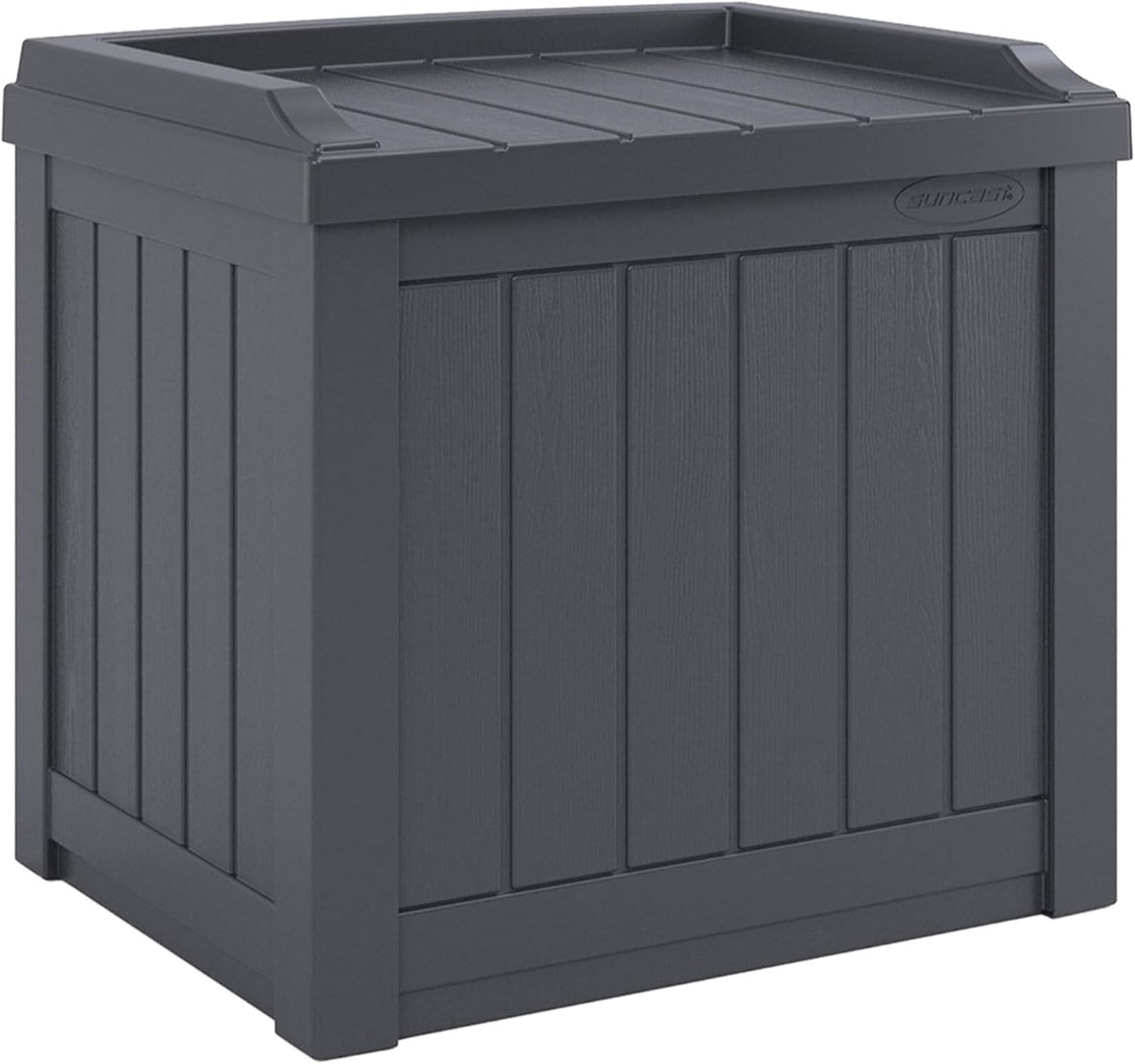 Suncast Outdoor Storage Box - 22 Gallon Stone Gray Resin Outdoor Deck Box with Seat, Weatherproof Patio Storage Bin Container for Keeping Cushions, Tools, & Towels for Pool, Yard, & Garden