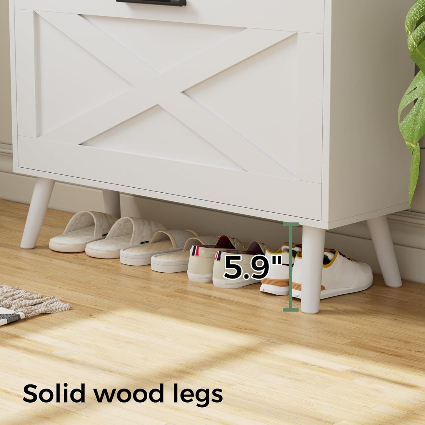 32" W Farmhouse Shoe Storage Cabinet with 2 Flip Drawers and Barn Door Design, Adjustable Shelves, Modern Hidden Slim Narrow Shoe Rack Cabinet for Entryway, Foyer, Hallway, Living Room, White