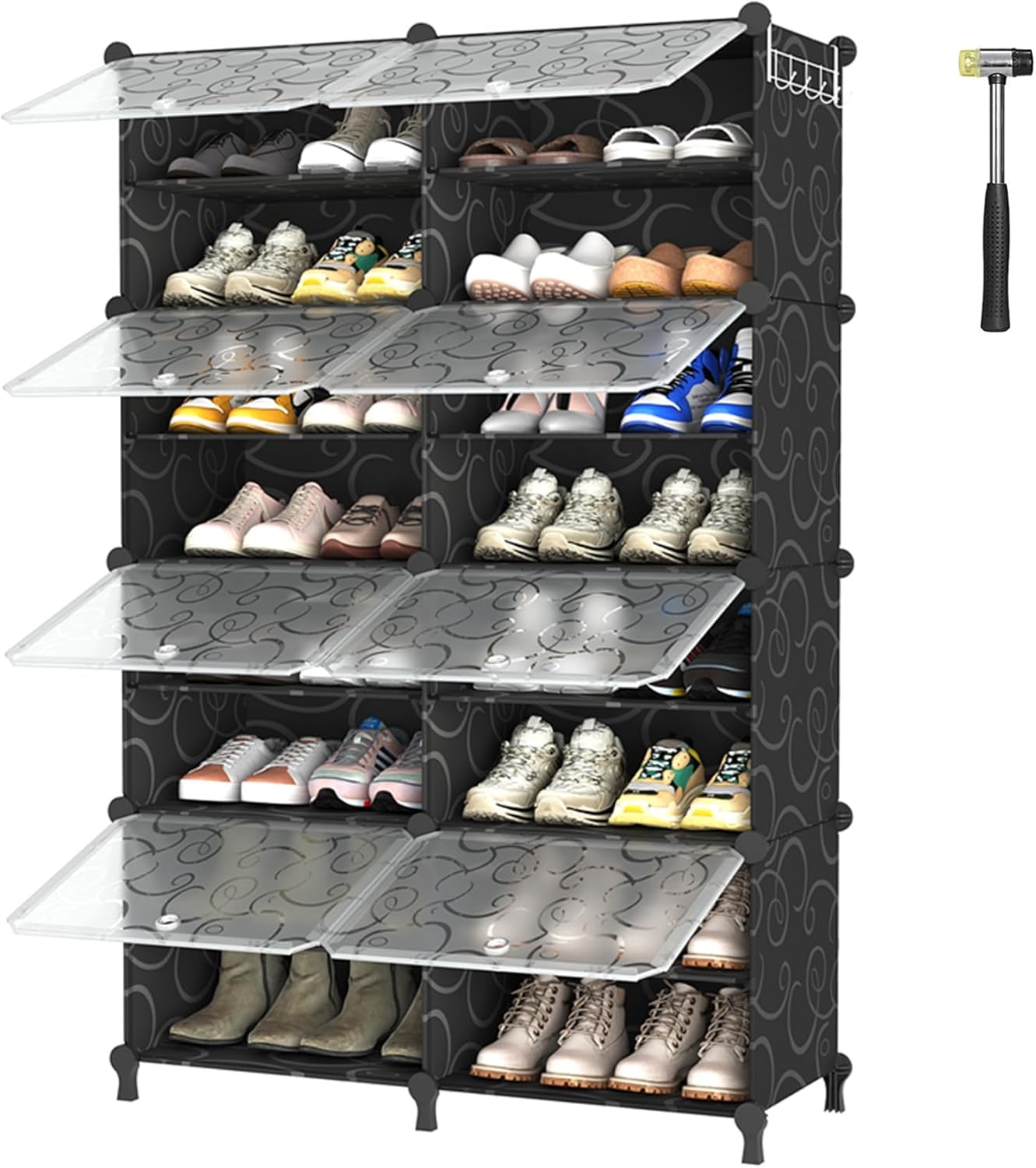 AWTATOS Shoe Rack, 6 Tier Shoe Storage Cabinet with Door, 32 Pair Shoe Organizer Shelves for Closet Hallway Bedroom Entryway, White