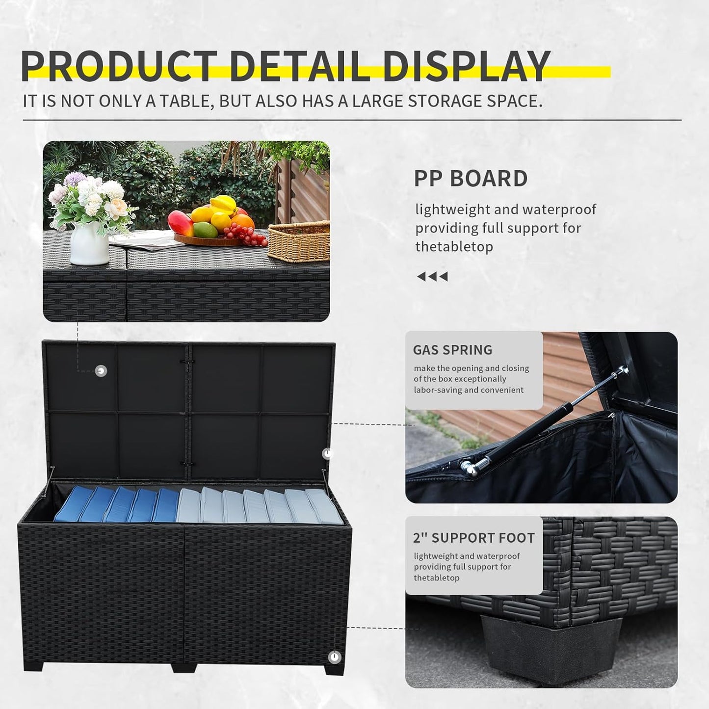 180 Gallon Deck Storage Box Outdoor Storage Box Large Pool Storage Bin with Waterproof Lining Bag Cushion Storage Bin Outdoor, Black