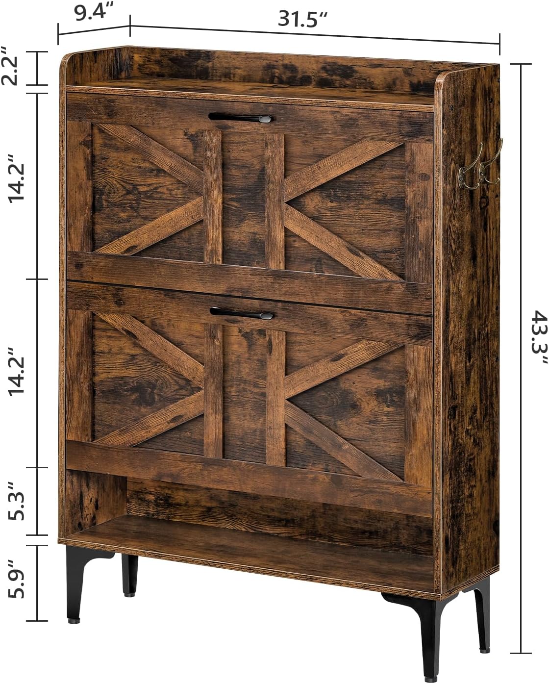Shoe Storage Cabinet, Shoe Organizer with 2 Flip Drawers, Hidden Shoe Storage for Entryway, Freestanding Organizer with Open Storages, Rustic Brown SHHR9401N1