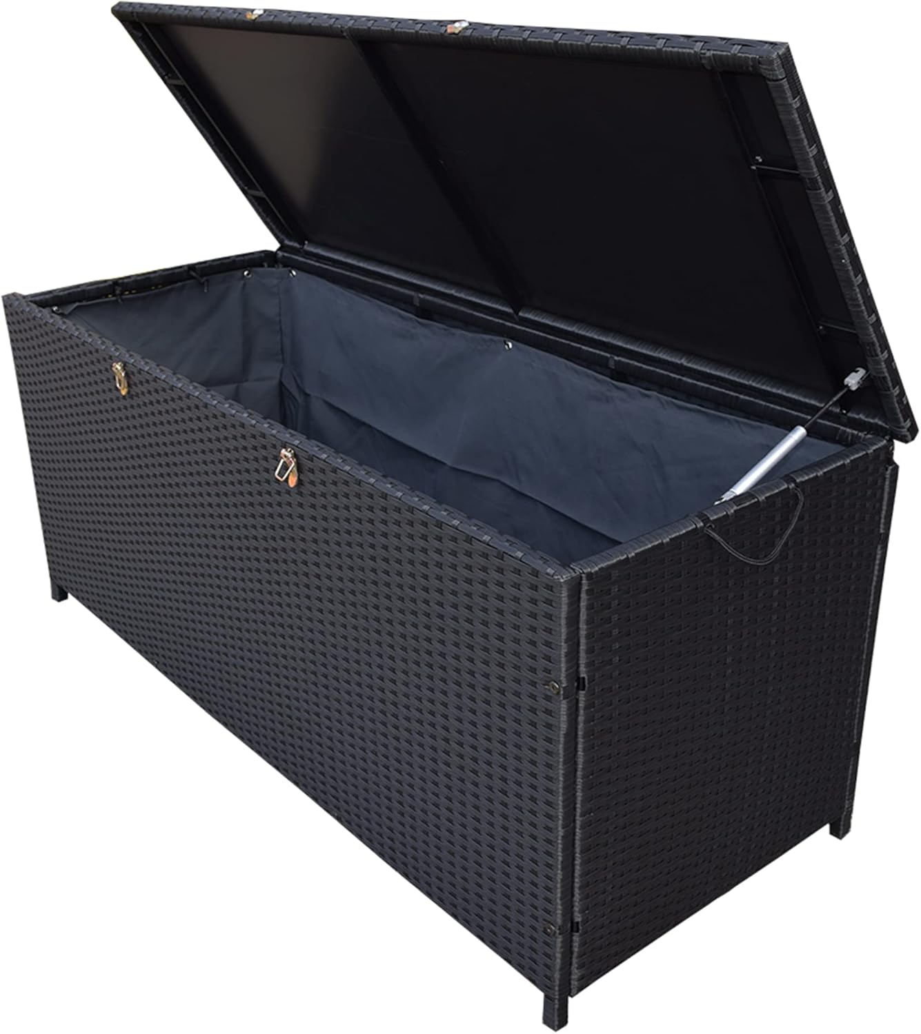 113 Gallon Outdoor Storage Box, Patio Rattan Deck Box, Wicker Storage Bench for Indoor, Outdoor, Pool, Balcony, Yard, Garden, Black