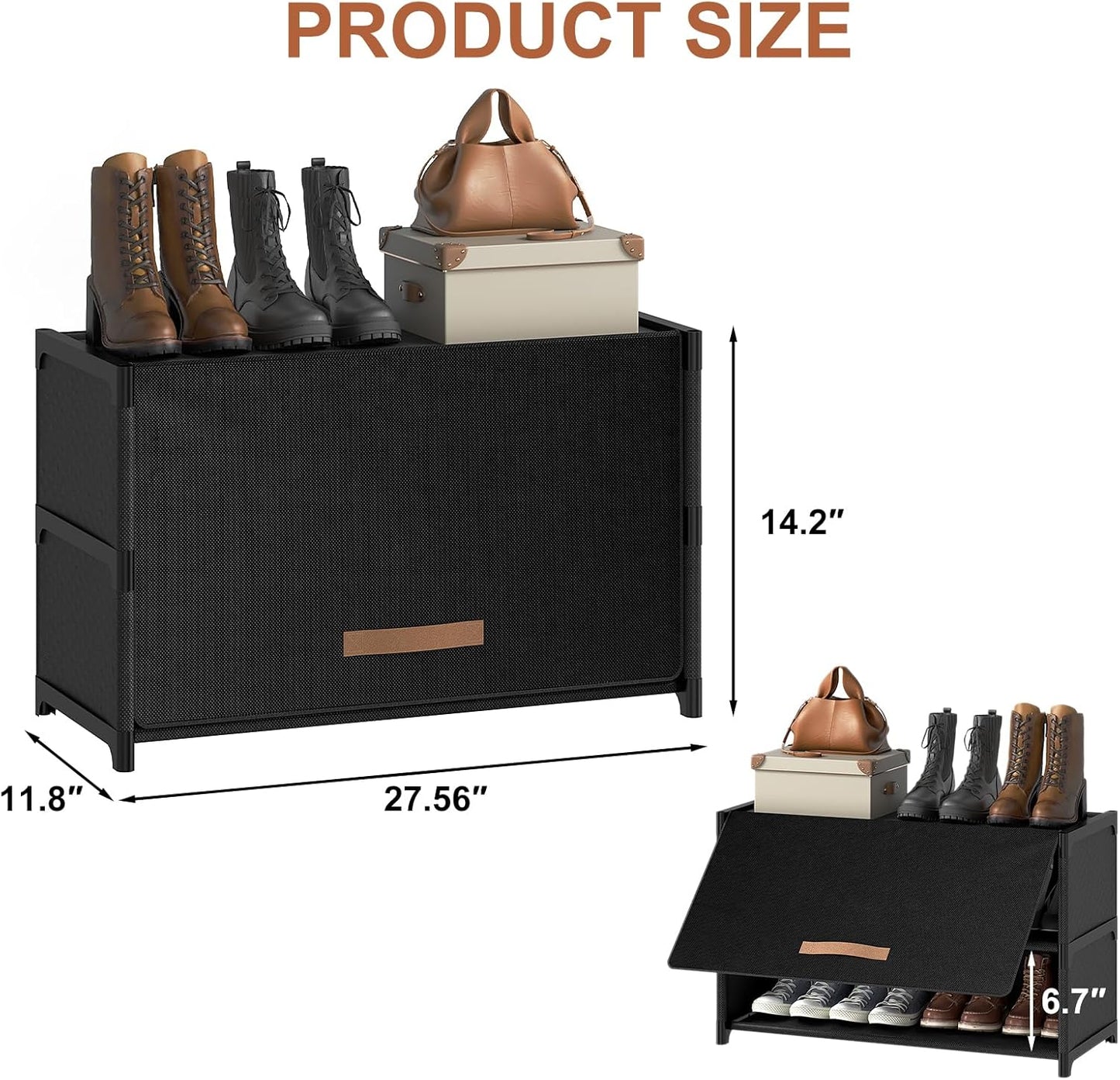 Shoe Rack, 3 Tier Shoe Storage Cabinet with Door 12 Pair Plastic Shoe Shelves Organizer for Closet, Entryway, Hallway, Bedroom, Black