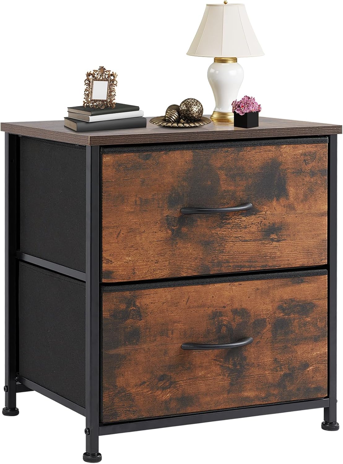 DUMOS Nightstand Small Dresser with 2 Fabric Drawers Side Tables Bedroom End Table Bedside Storage Furniture for 20 inch Tall Night Stand for Entryway, College Dorm, Classic Black