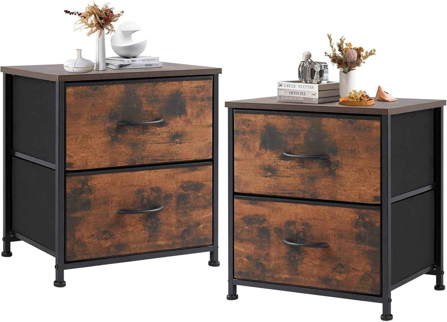 DUMOS Nightstand Small Dresser with 2 Fabric Drawers Side Tables Bedroom End Table Bedside Storage Furniture for 20 inch Tall Night Stand for Entryway, College Dorm, Classic Black