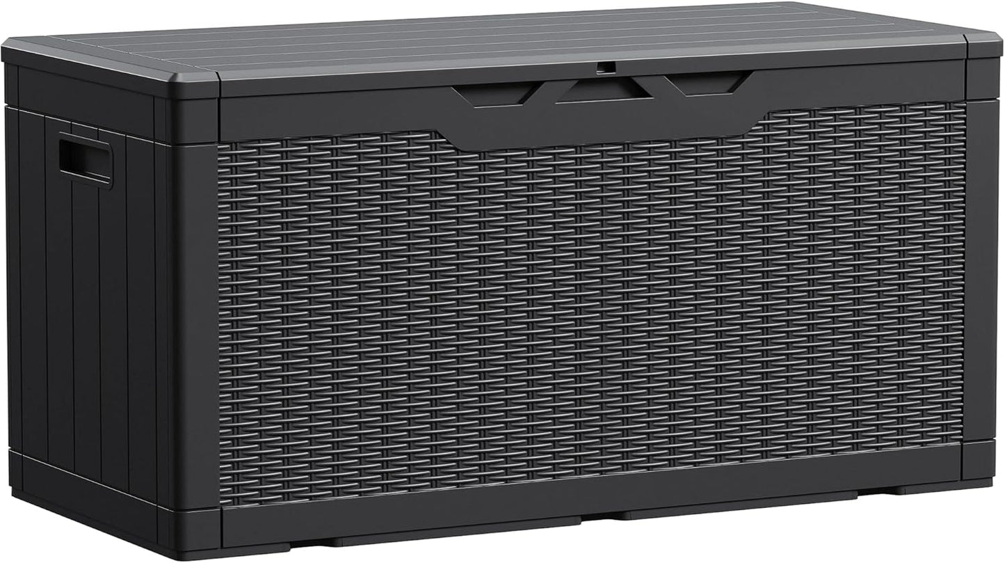 Devoko 100 Gallon Waterproof Large Resin Deck Box Outdoor Storage Box Indoor Lockable Storage Container with Cushion for Patio Furniture Garden Pool Cushions (Black)