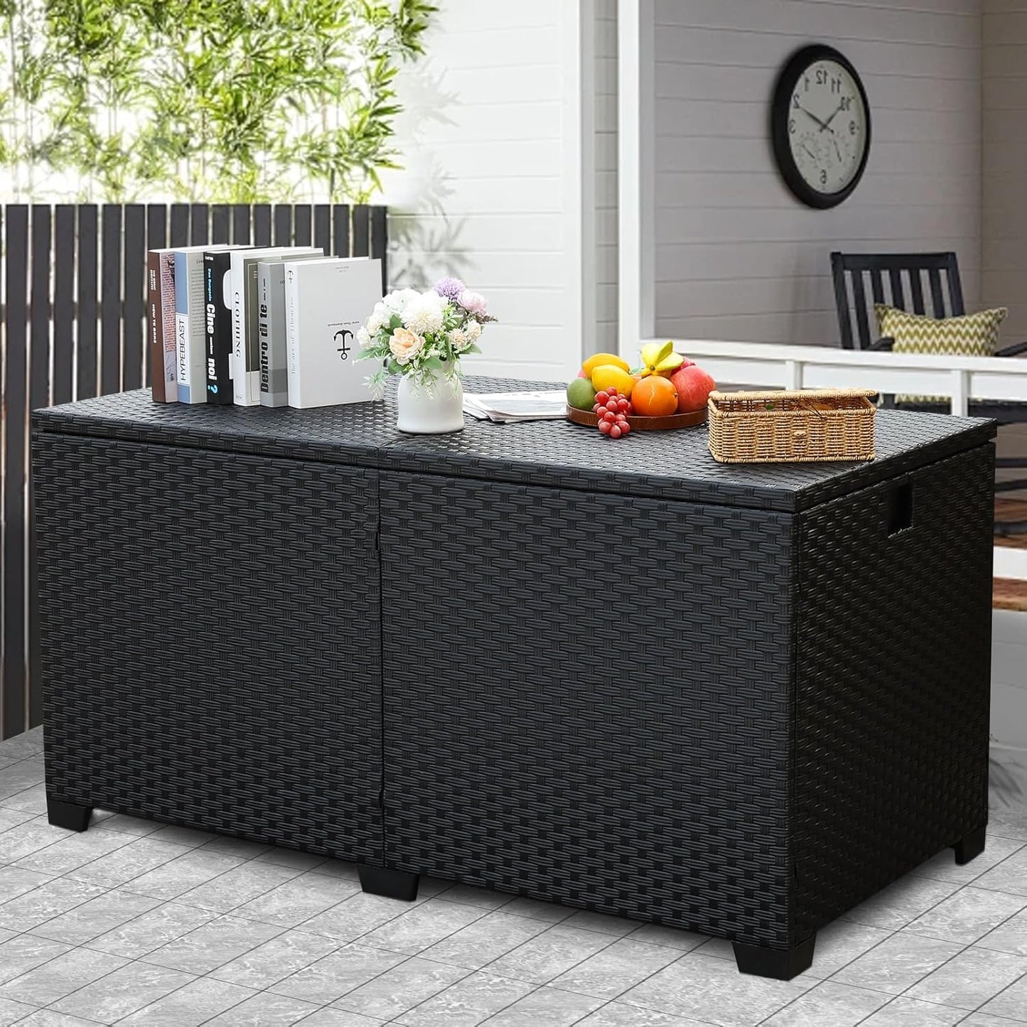 180 Gallon Deck Storage Box Outdoor Storage Box Large Pool Storage Bin with Waterproof Lining Bag Cushion Storage Bin Outdoor, Black
