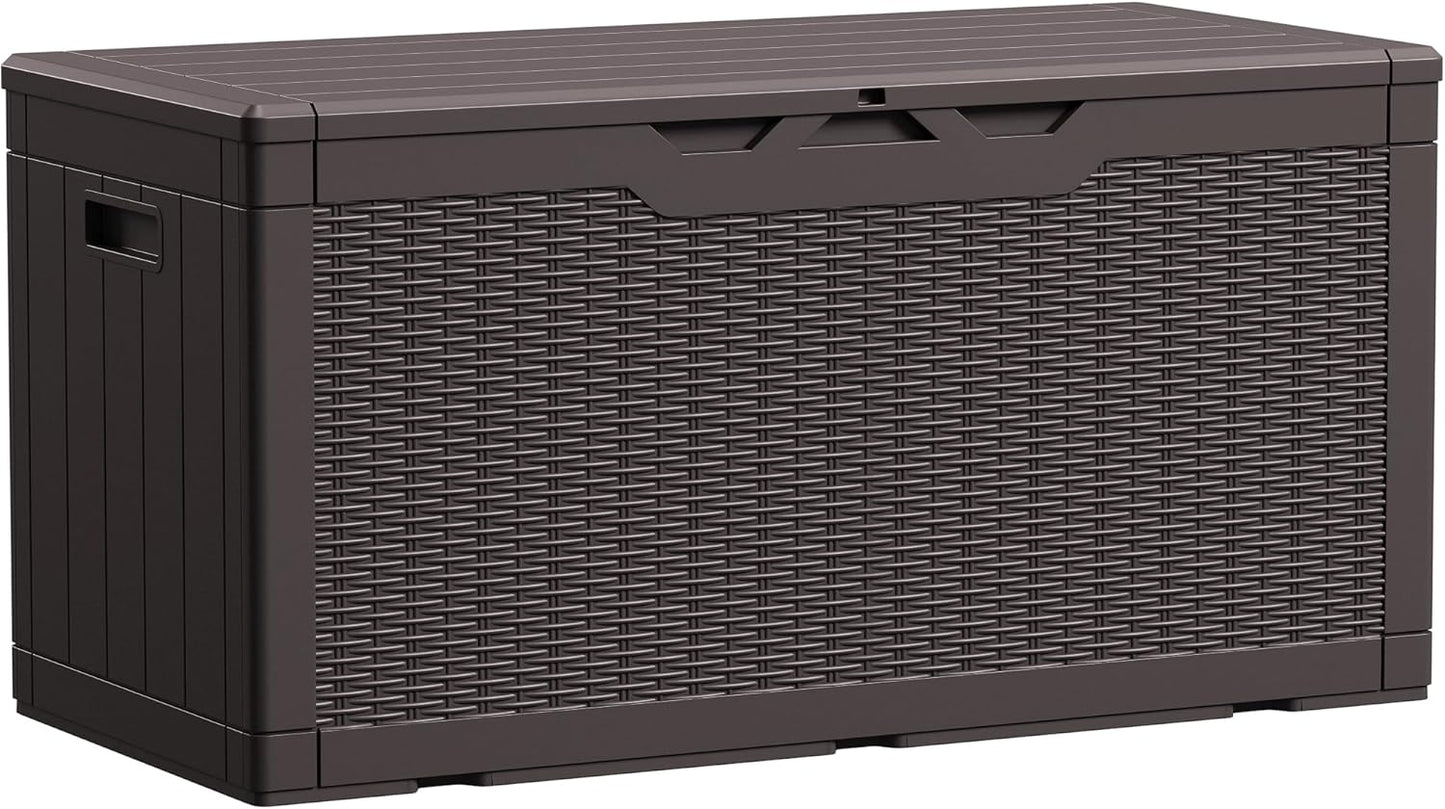 Devoko 100 Gallon Waterproof Large Resin Deck Box Outdoor Storage Box Indoor Lockable Storage Container with Cushion for Patio Furniture Garden Pool Cushions (Black)