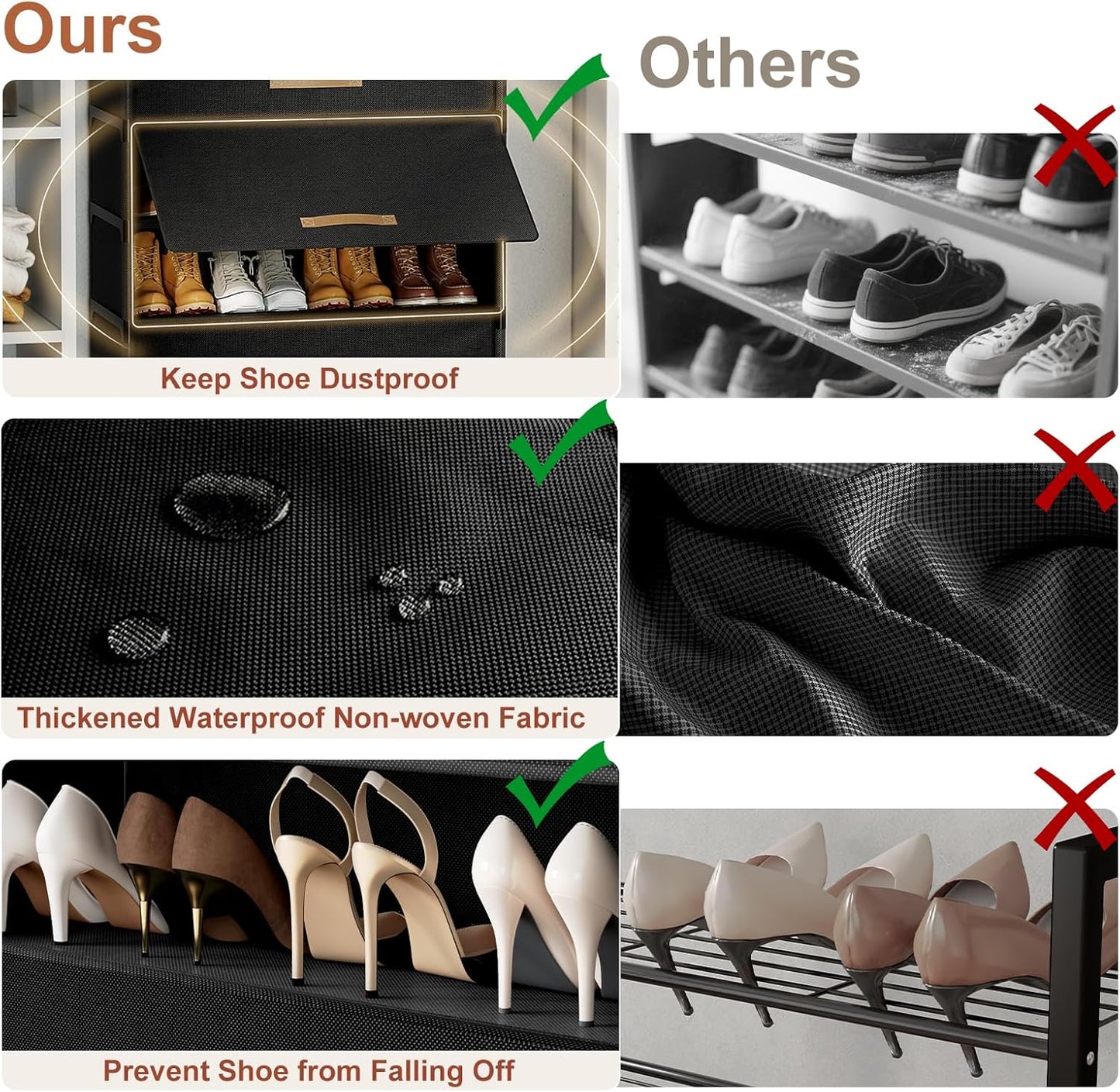 Shoe Rack, 3 Tier Shoe Storage Cabinet with Door 12 Pair Plastic Shoe Shelves Organizer for Closet, Entryway, Hallway, Bedroom, Black