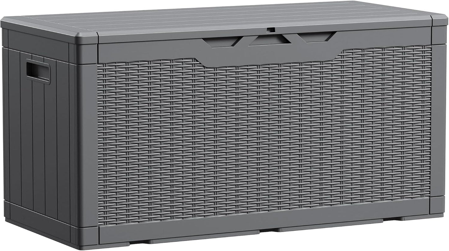 Devoko 100 Gallon Waterproof Large Resin Deck Box Outdoor Storage Box Indoor Lockable Storage Container with Cushion for Patio Furniture Garden Pool Cushions (Black)