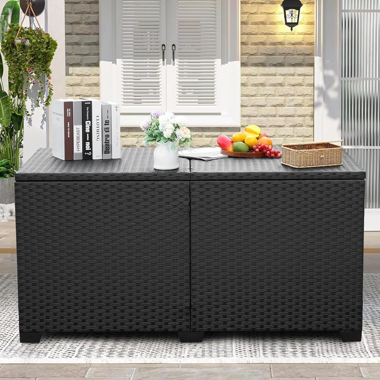180 Gallon Deck Storage Box Outdoor Storage Box Large Pool Storage Bin with Waterproof Lining Bag Cushion Storage Bin Outdoor, Black