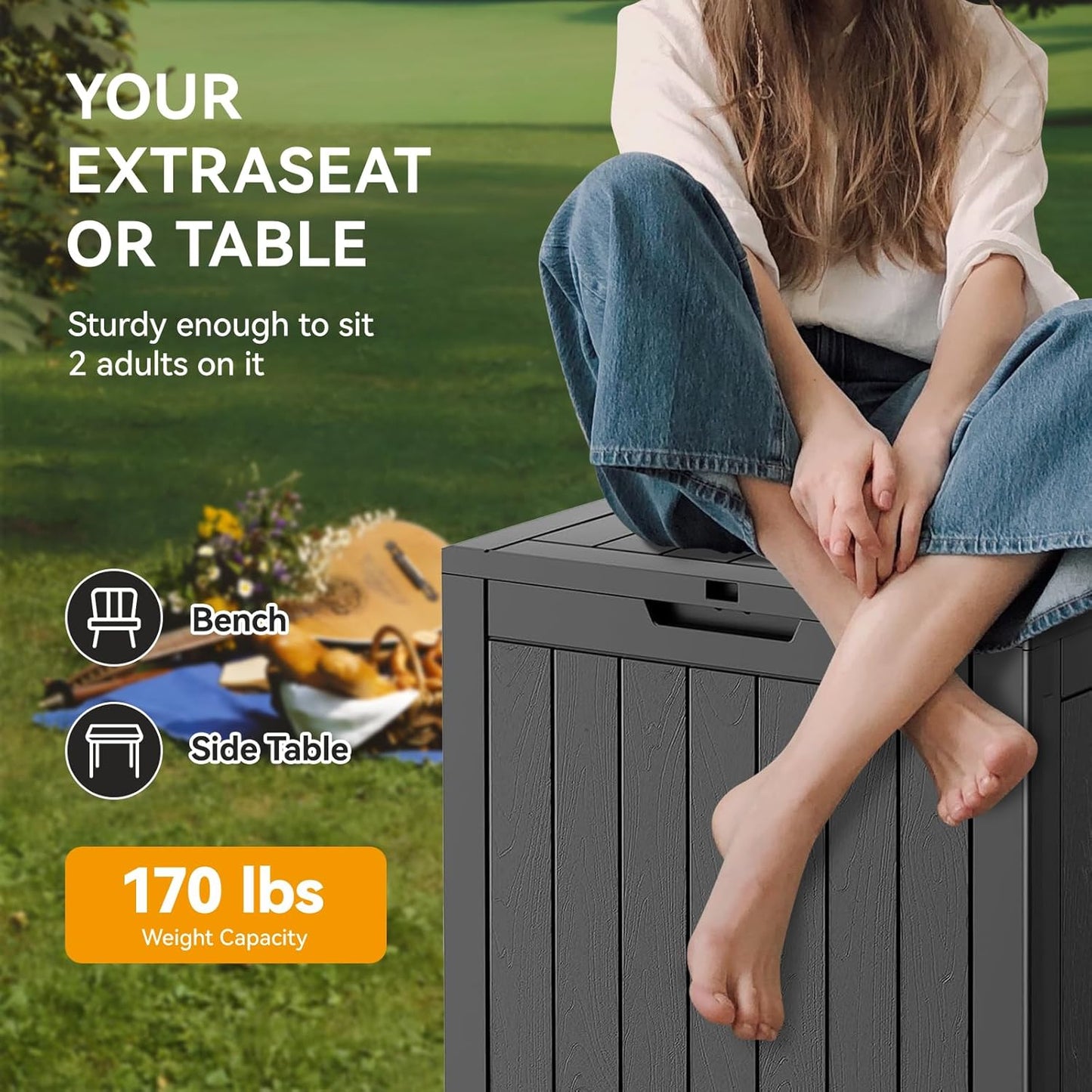 Outdoor Storage Box, Resin Deck Boxes Outdoor Waterproof For Patio Furniture, Garden Tools, Pool Supplies, Durable And UV Resistant, Lockable (31 Gallon, Black)