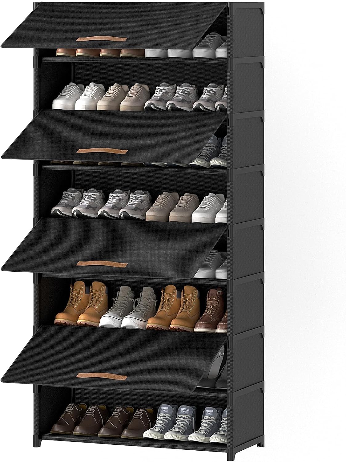 Shoe Rack, 3 Tier Shoe Storage Cabinet with Door 12 Pair Plastic Shoe Shelves Organizer for Closet, Entryway, Hallway, Bedroom, Black