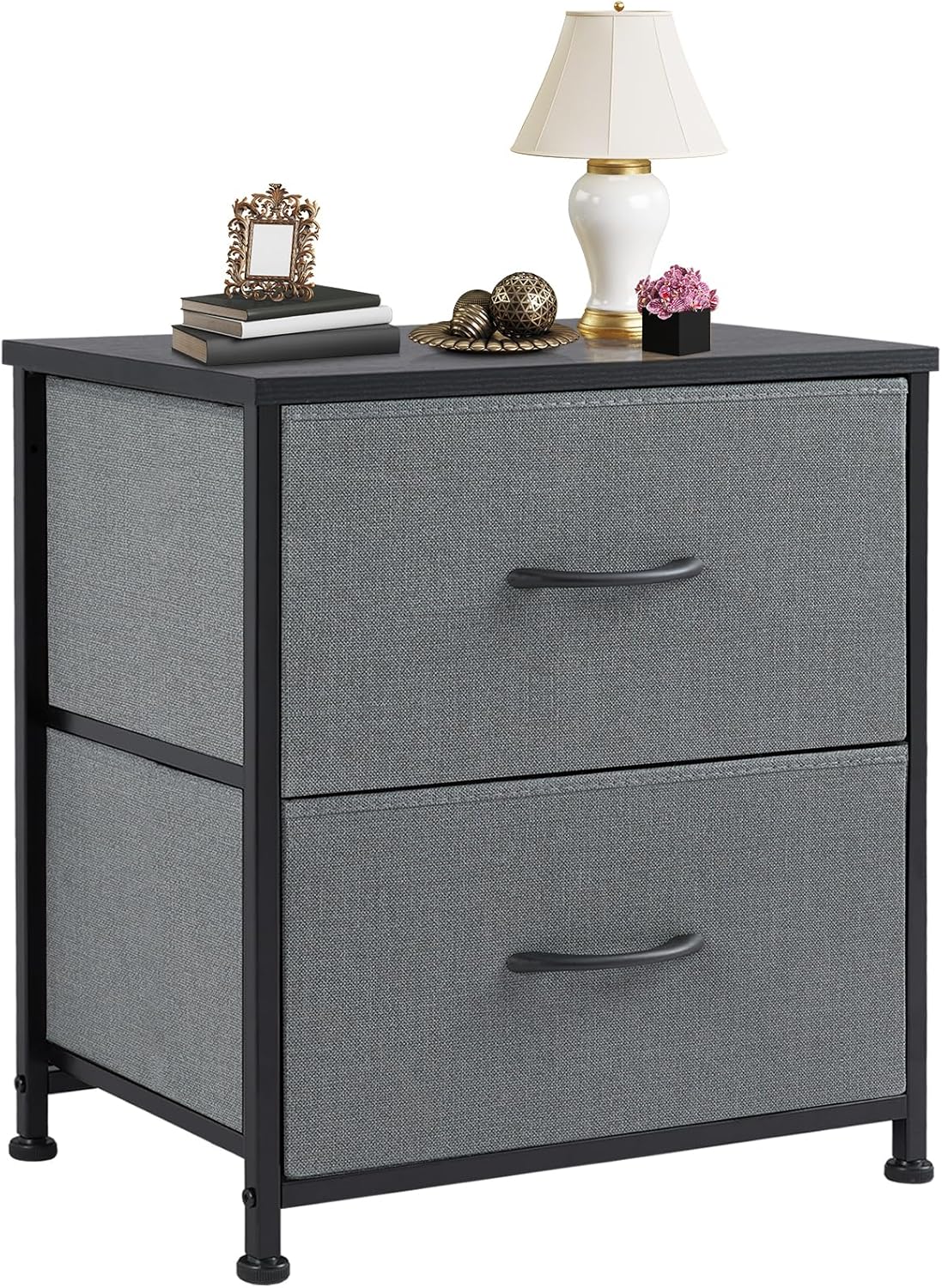 DUMOS Nightstand Small Dresser with 2 Fabric Drawers Side Tables Bedroom End Table Bedside Storage Furniture for 20 inch Tall Night Stand for Entryway, College Dorm, Classic Black