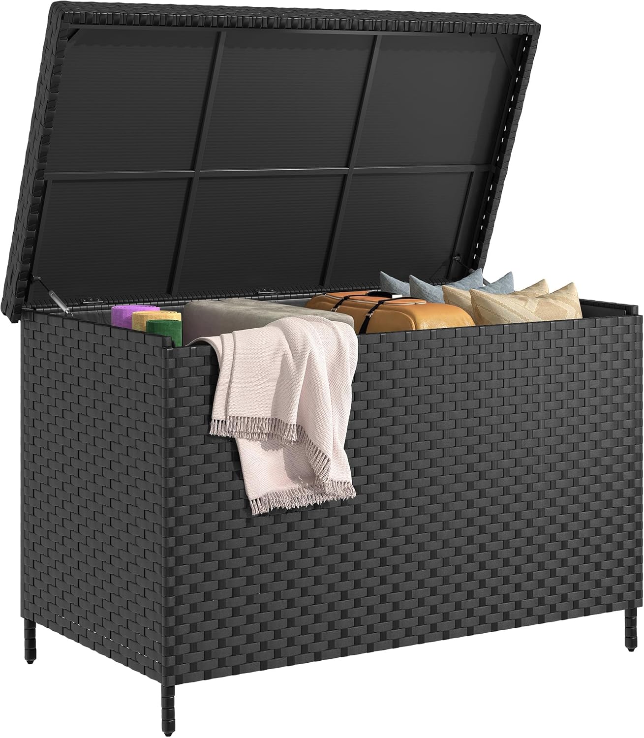 YITAHOME 230 Gal Outdoor Storage Box, XXL All-Weather Wicker Deck Box for Patio Furniture, Cushions, Pool Accessories and Garden Tools - Grey