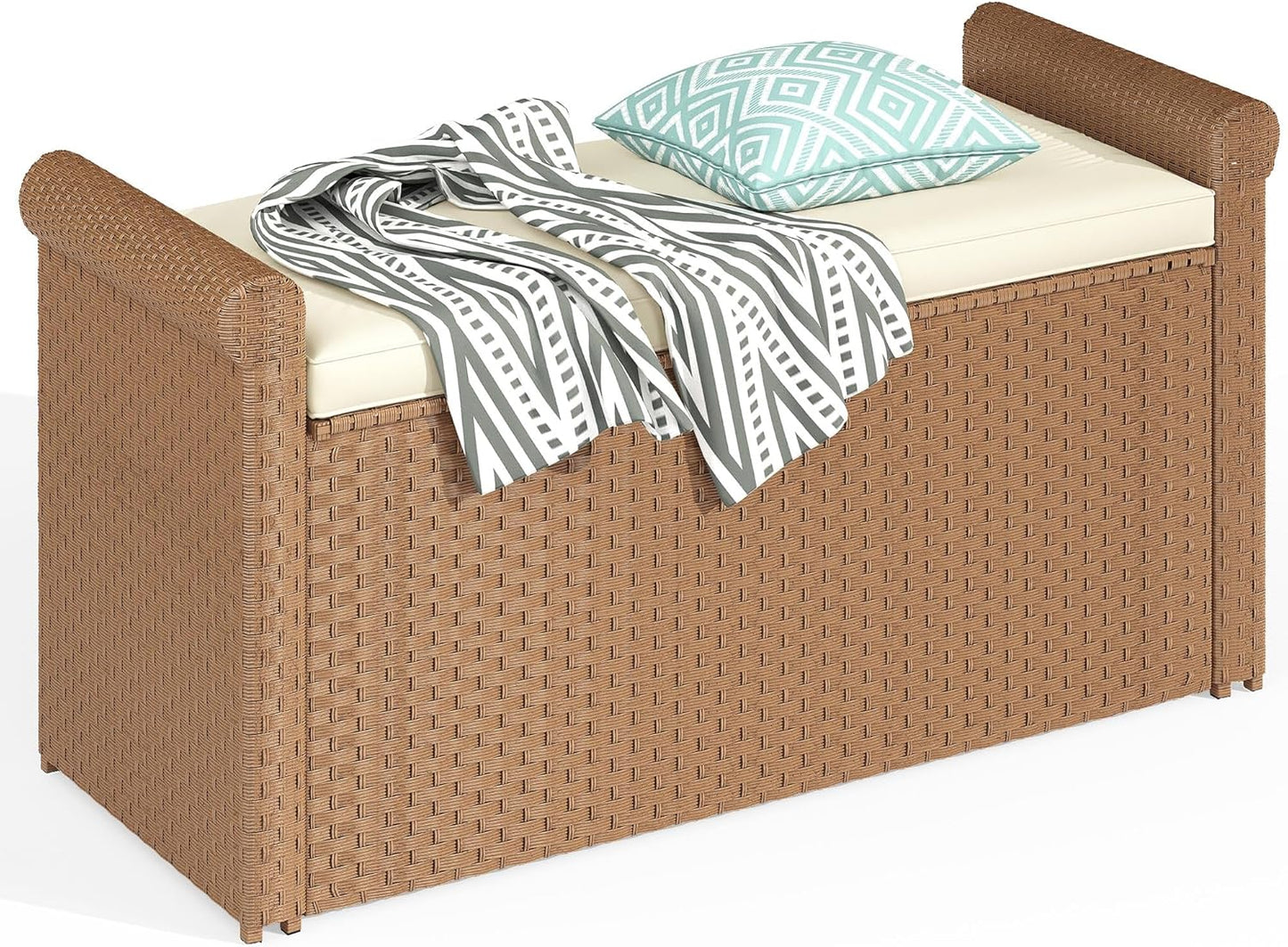 YITAHOME 230 Gal Outdoor Storage Box, XXL All-Weather Wicker Deck Box for Patio Furniture, Cushions, Pool Accessories and Garden Tools - Grey